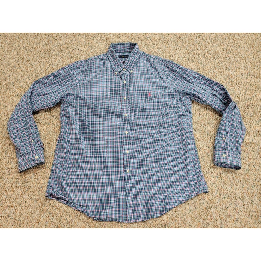 Ralph Lauren Shirt Mens Large Blue Plaid Button Down Long Sleeve Pony Logo